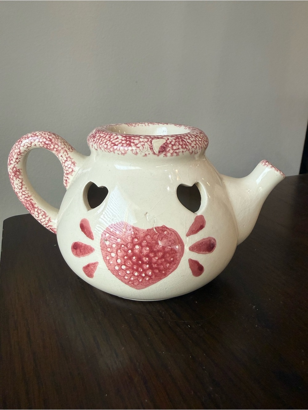 Vintage Ceramic Cottagecore Pink Heart Tea Pot Candle Teapot Tart Wax Warmer
